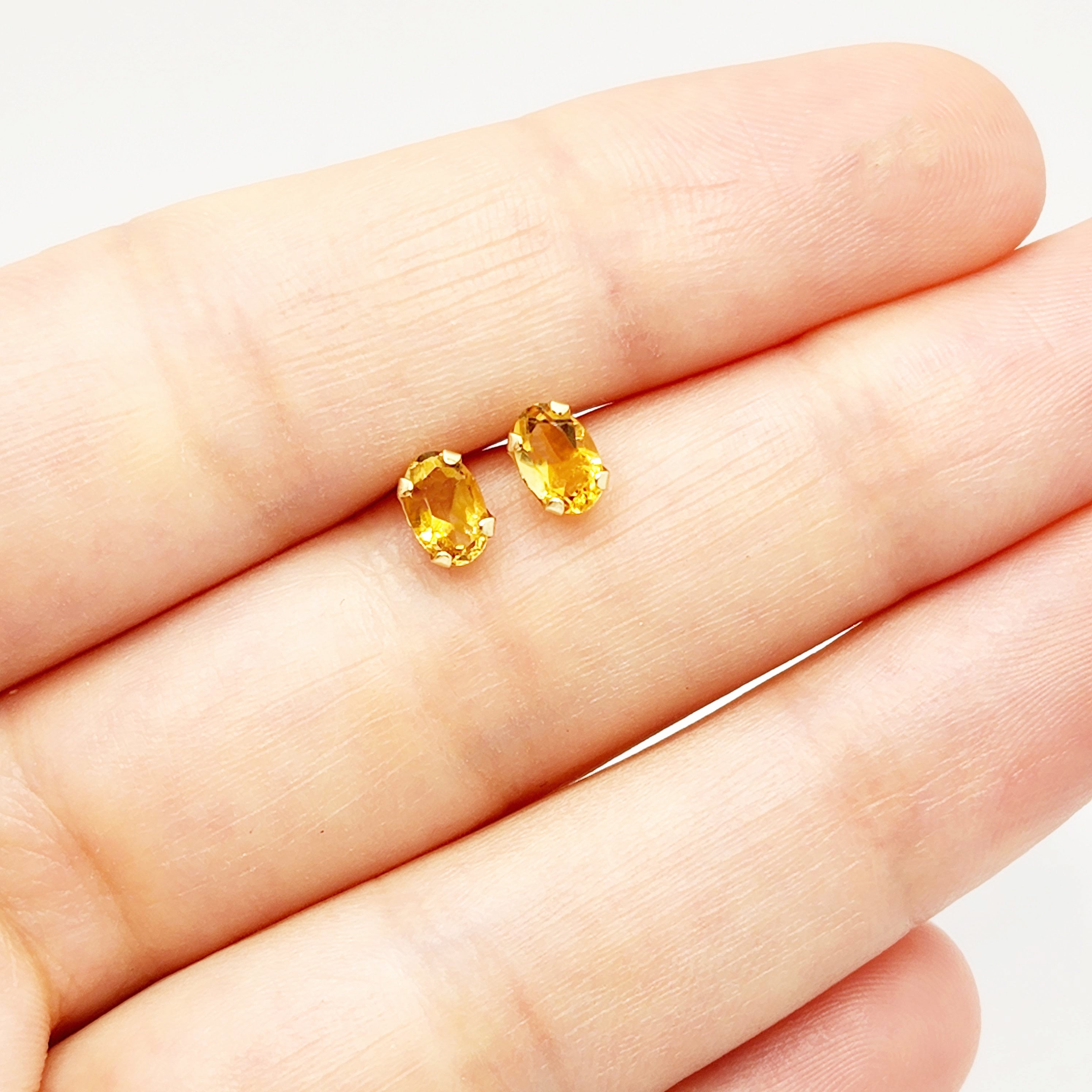 Gold Citrine Stud Earrings, 14K Yellow Gold Genuine Citrine 6x4mm Stud Earrings, November Birthstone, Handmade Earrings
