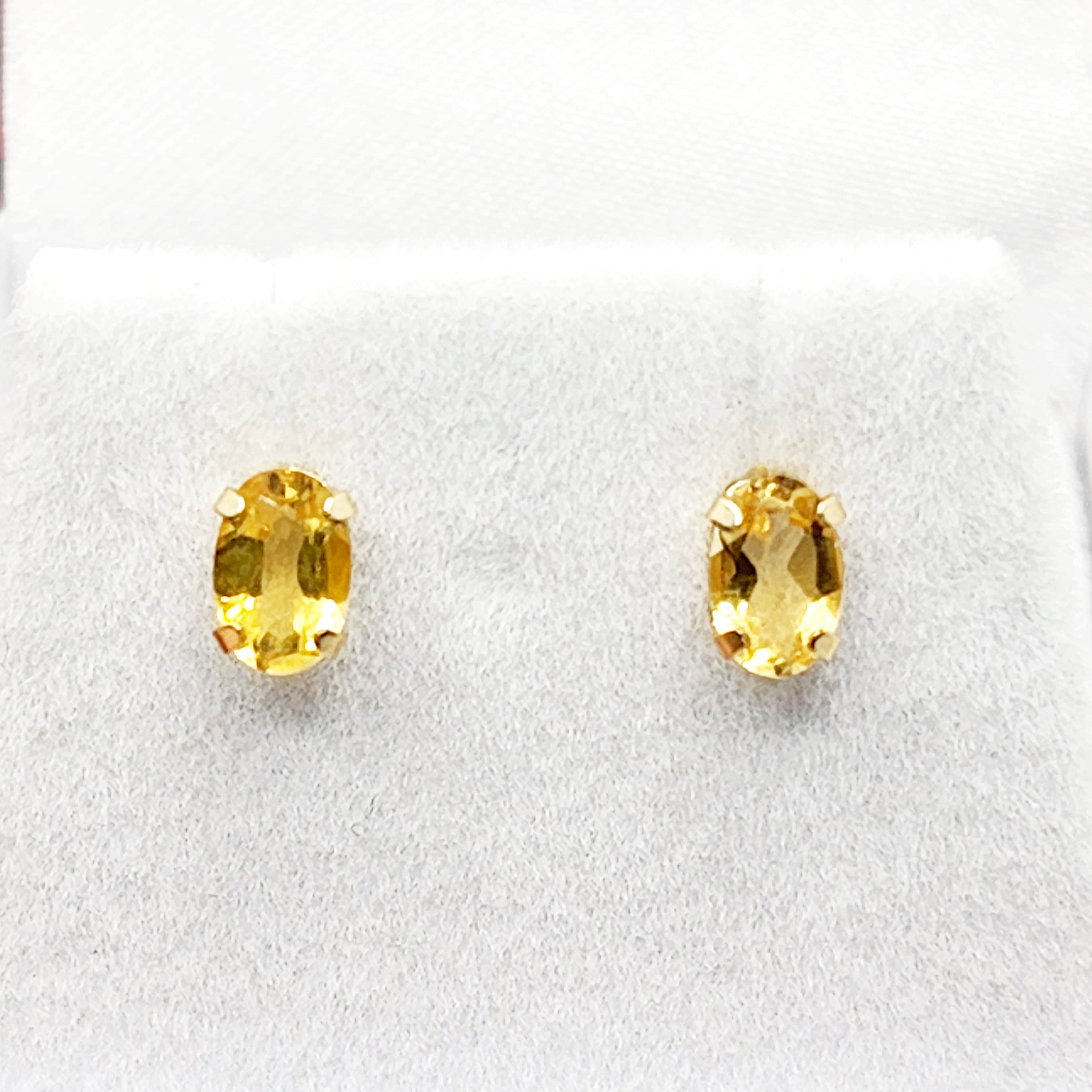 Gold Citrine Stud Earrings, 10K Yellow Gold Genuine Citrine 6x4mm Stud Earrings, November Birthstone, Handmade Earrings