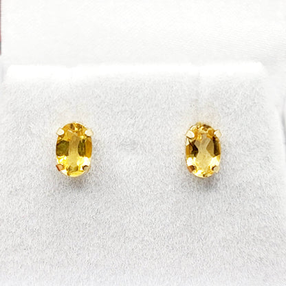 Gold Citrine Stud Earrings, 10K Yellow Gold Genuine Citrine 6x4mm Stud Earrings, November Birthstone, Handmade Earrings