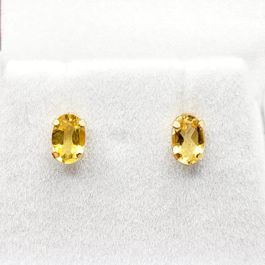 Gold Citrine Stud Earrings, 10K Yellow Gold Genuine Citrine 6x4mm Stud Earrings, November Birthstone, Handmade Earrings