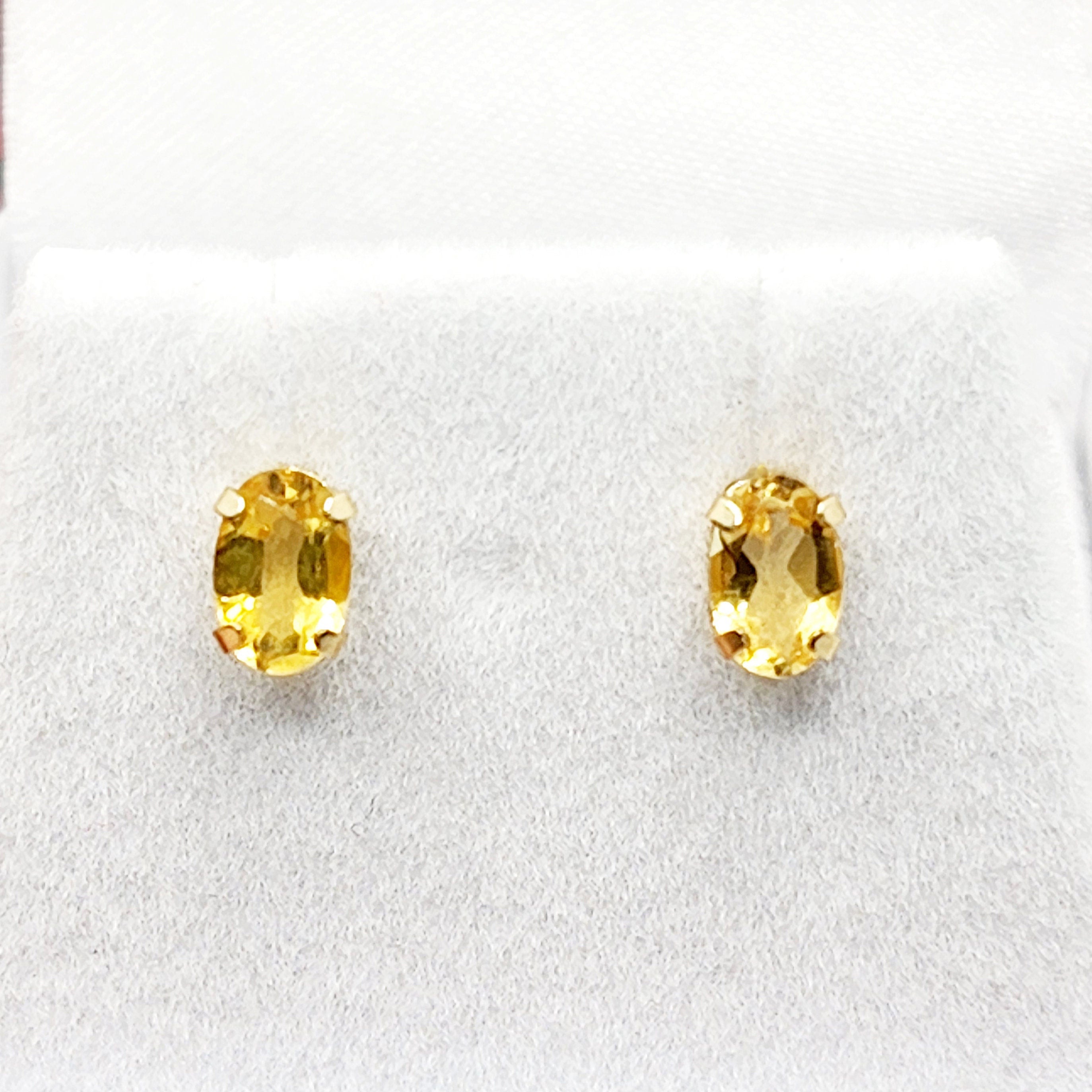 Handmade 14K Yellow Gold Citrine Stud Earrings, November Birthstone 6x4mm
