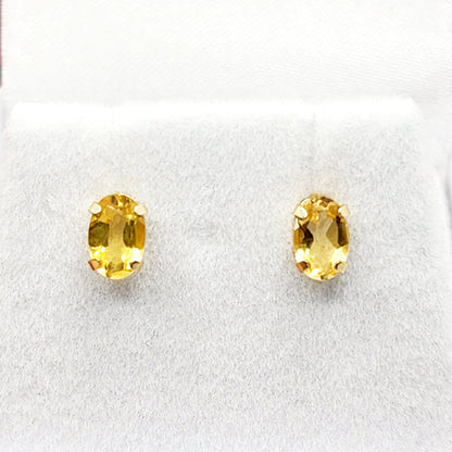 Handmade 14K Yellow Gold Citrine Stud Earrings, November Birthstone 6x4mm