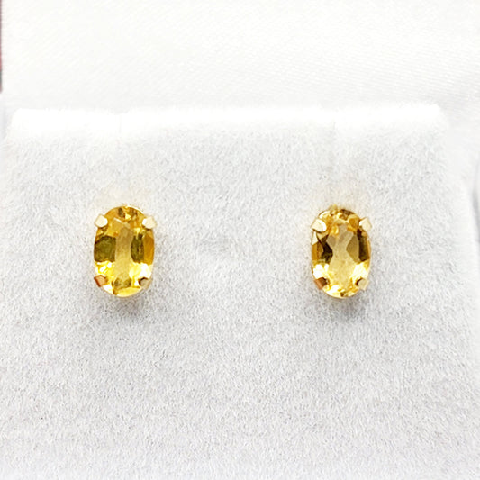 Handmade 14K Yellow Gold Citrine Stud Earrings, November Birthstone 6x4mm