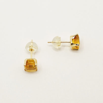 Gold Citrine Stud Earrings, 14K Yellow Gold Genuine Citrine 5x5mm Stud Earrings, November Birthstone, Gift For Her