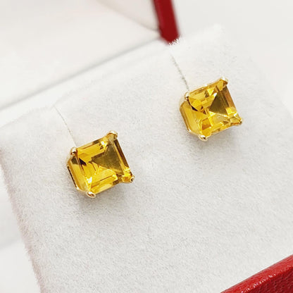 Gold Citrine Stud Earrings, 14K Yellow Gold Genuine Citrine 5x5mm Stud Earrings, November Birthstone, Gift For Her