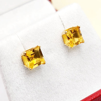 Gold Citrine Stud Earrings, 14K Yellow Gold Genuine Citrine 5x5mm Stud Earrings, November Birthstone, Gift For Her