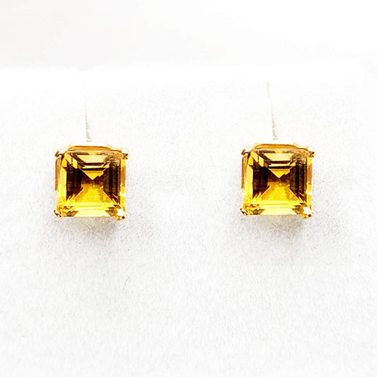 Gold Citrine Stud Earrings, 14K Yellow Gold Genuine Citrine 5x5mm Stud Earrings, November Birthstone, Gift For Her