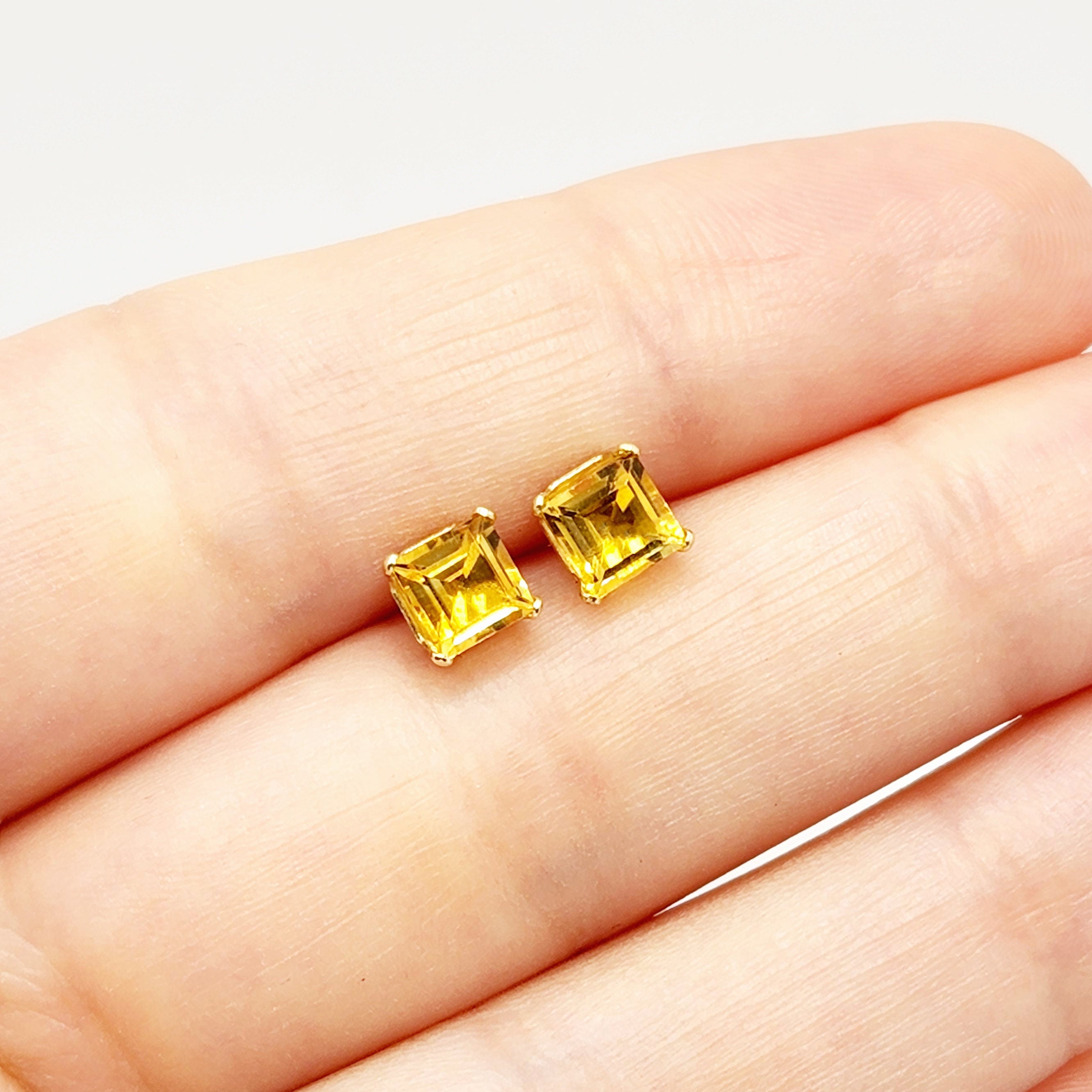 Gold Citrine Stud Earrings, 14K Yellow Gold Genuine Citrine 5x5mm Stud Earrings, November Birthstone, Gift For Her