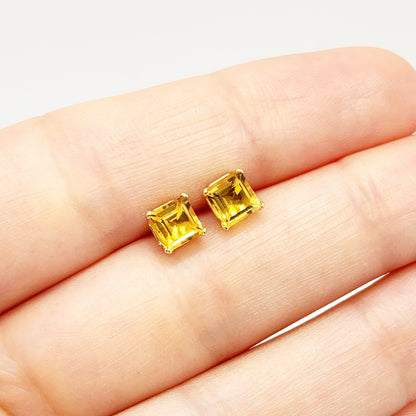 Gold Citrine Stud Earrings, 14K Yellow Gold Genuine Citrine 5x5mm Stud Earrings, November Birthstone, Gift For Her