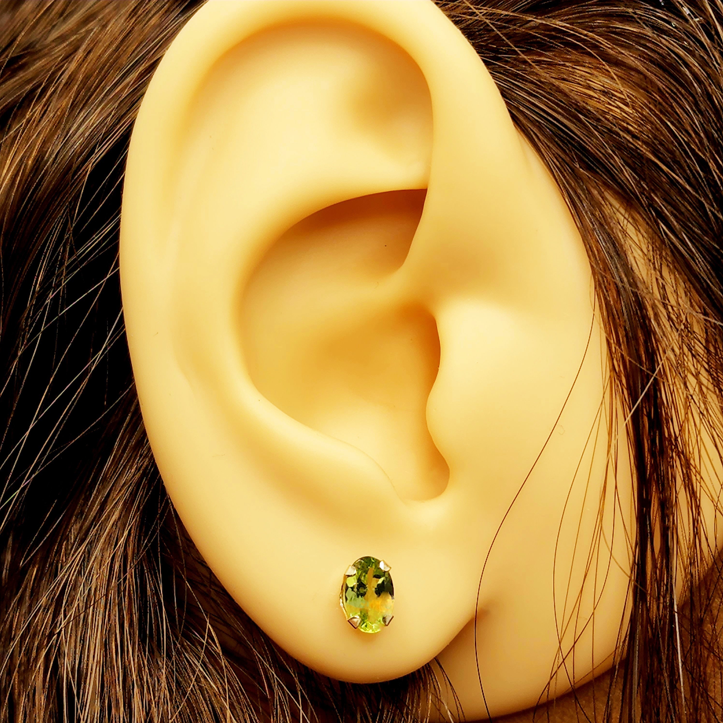 Gold Peridot Stud Earrings, 10K Yellow Gold Peridot 6x4mm Stud Earrings, August Birthstone, Birthday Gift, Gift For Her, Presents for Mom