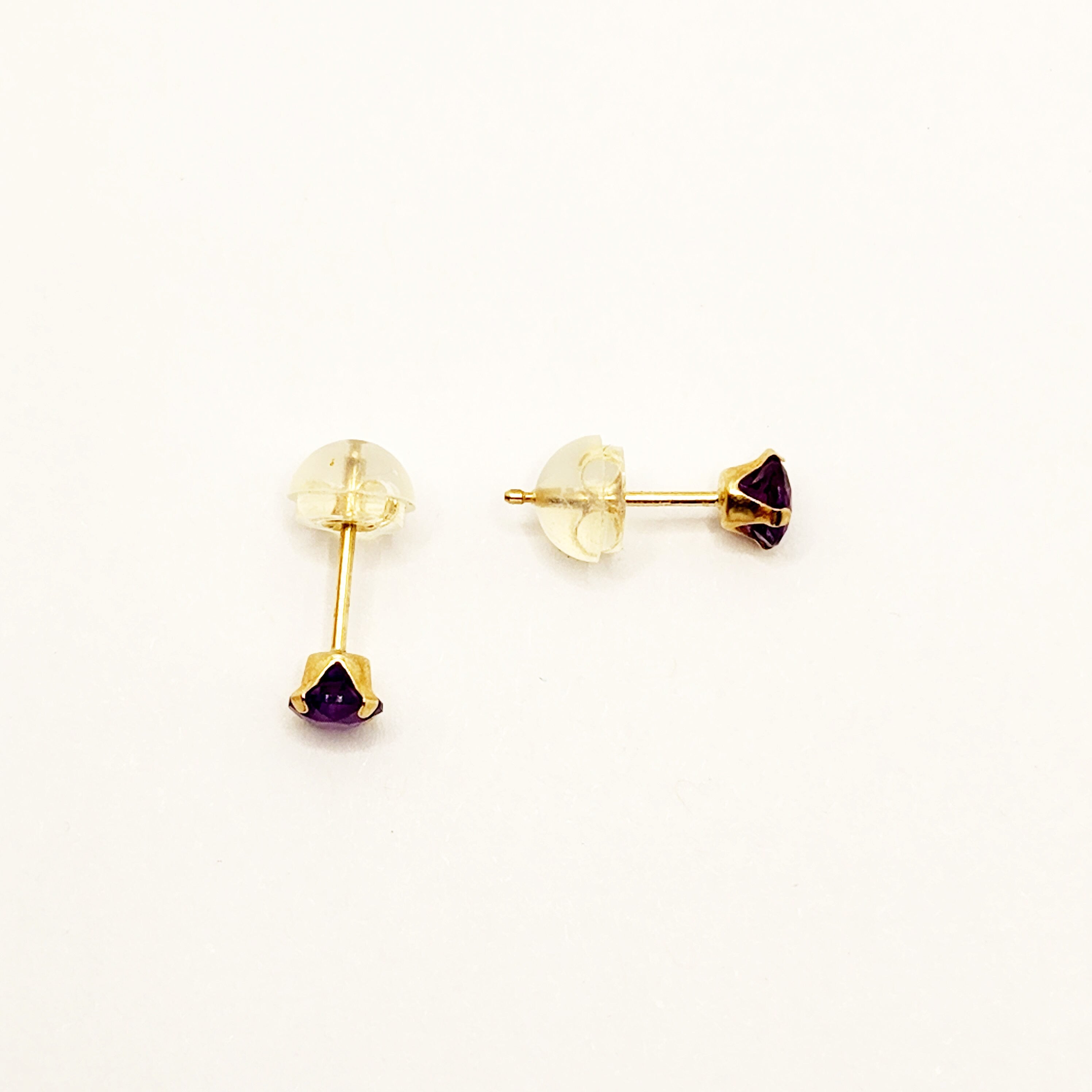14K Yellow Gold Amethyst Stud Earrings | February Birthstone 4x4mm