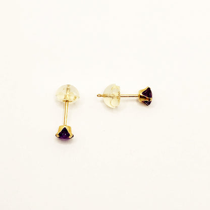 14K Yellow Gold Amethyst Stud Earrings | February Birthstone 4x4mm