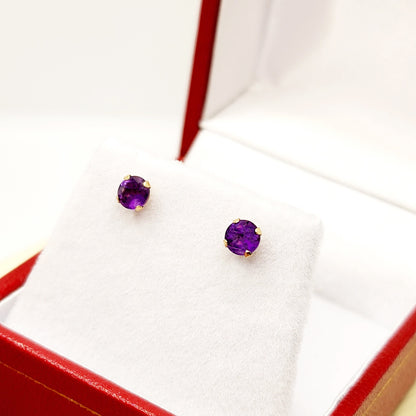 14K Genuine Amethyst Earrings | 14K Yellow Gold Genuine Amethyst 4x4mm Stud Earrings