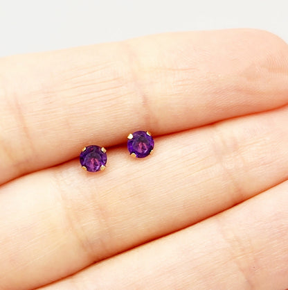 14K Yellow Gold Amethyst Stud Earrings | February Birthstone 4x4mm
