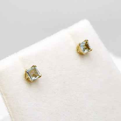 14K Yellow Gold Aquamarine 3x3mm Stud Earrings: March Birthstone