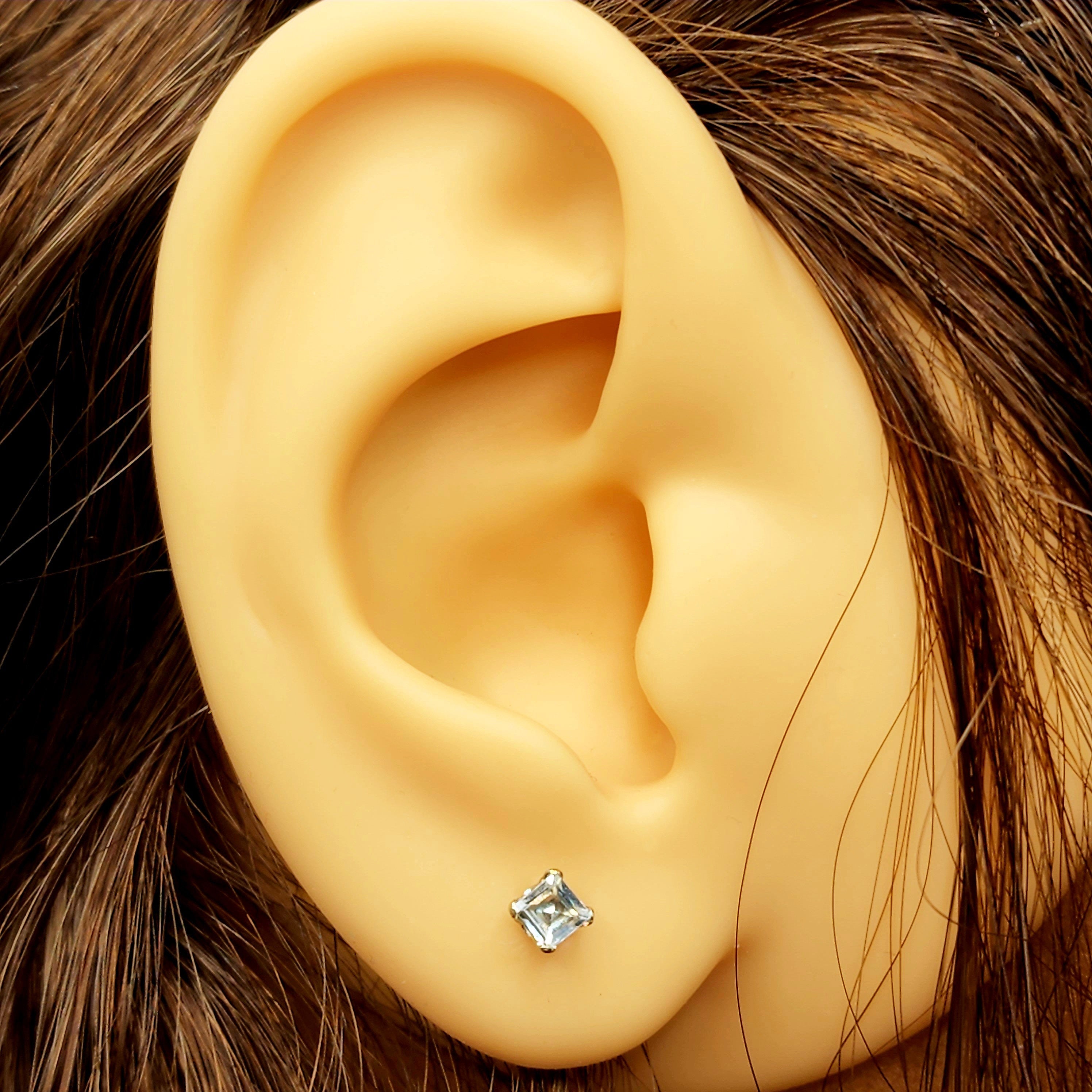 14K Yellow Gold Aquamarine 3x3mm Stud Earrings: March Birthstone