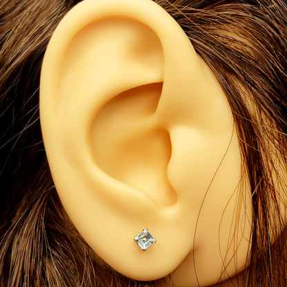 14K Yellow Gold Aquamarine 3x3mm Stud Earrings: March Birthstone