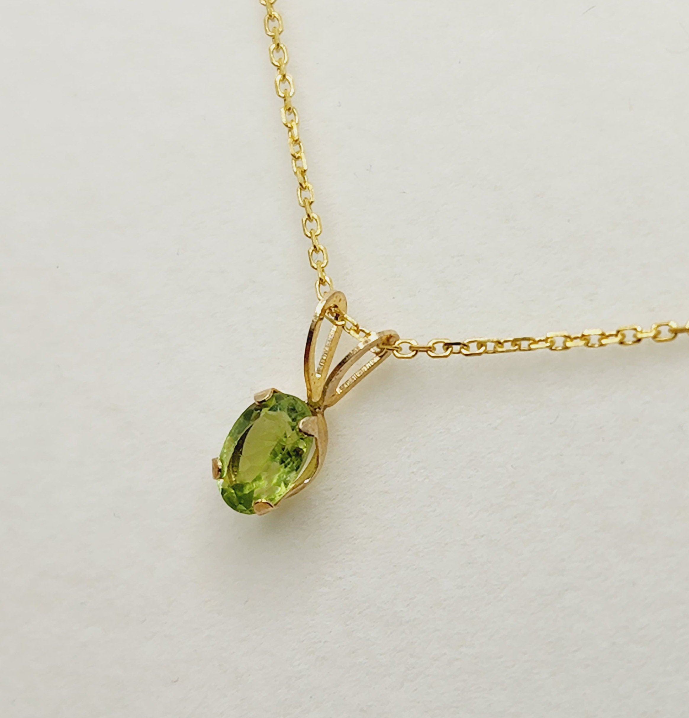 Gold Peridot Pendant Necklace, 10K Yellow Gold Peridot 6x4mm Pendant, August Birthstone, Green Gemstone, Handmade Pendant, Pendant For Women