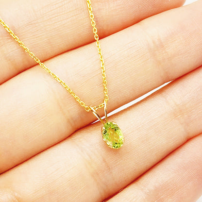Gold Peridot Pendant Necklace, 10K Yellow Gold Peridot 6x4mm Pendant, August Birthstone, Green Gemstone, Handmade Pendant, Pendant For Women