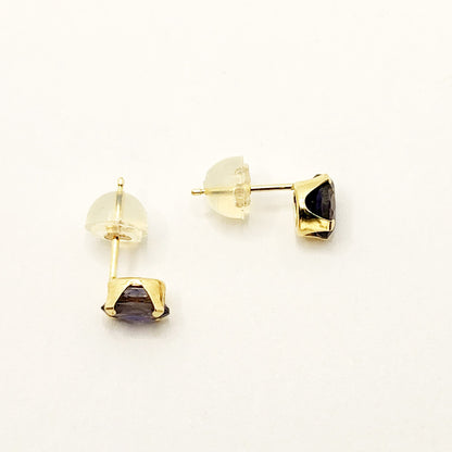 Gold Iolite Stud  Earrings | 14K Yellow Gold Iolite 6x4mm Stud Earrings