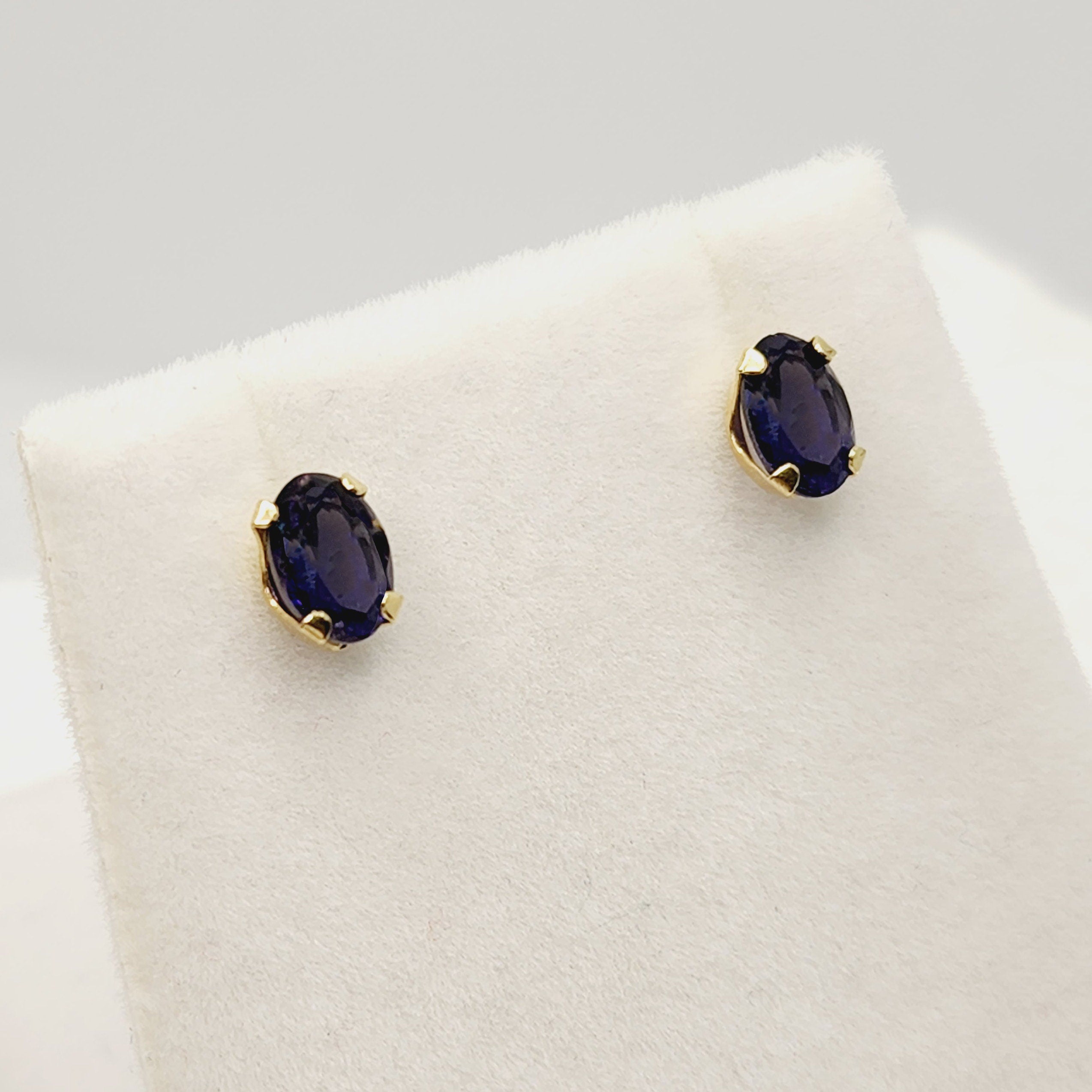 Gold Iolite Stud  Earrings | 14K Yellow Gold Iolite 6x4mm Stud Earrings