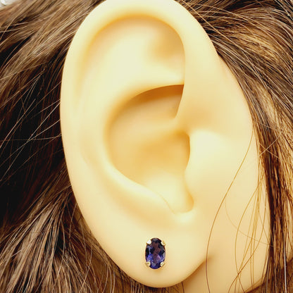 Gold Iolite Stud  Earrings | 14K Yellow Gold Iolite 6x4mm Stud Earrings