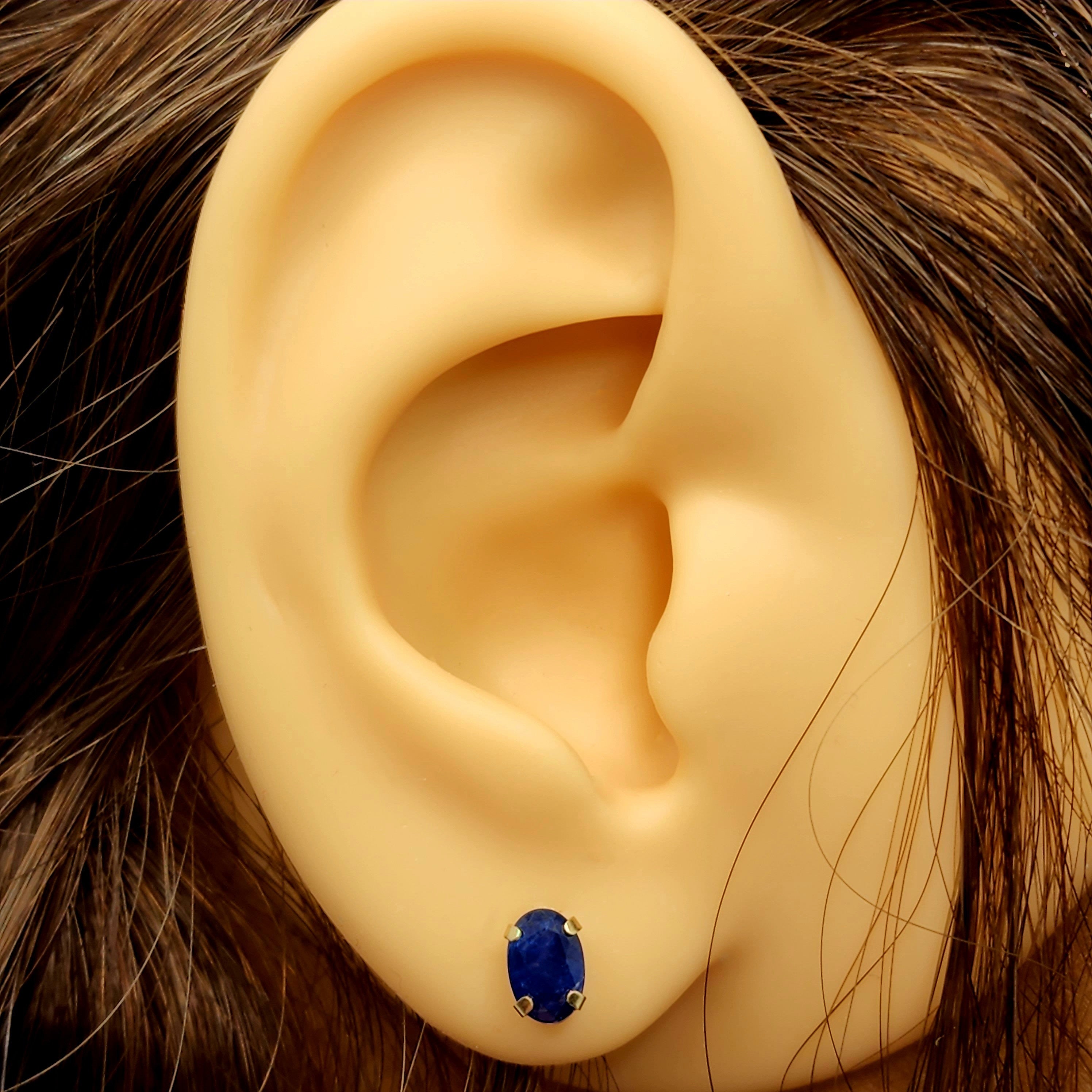 Gold Blue Sapphire Stud Earrings, 10K Yellow Gold Natural Blue Sapphire 6x4mm Stud Earrings, September Birthstone, Handmade Earrings