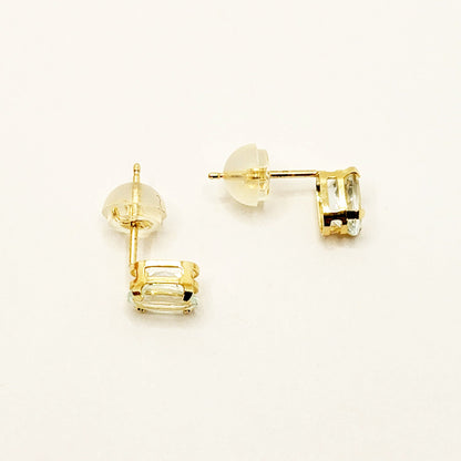 Gold Aquamarine Stud Earrings, 10K Yellow Gold Aquamarine 6x4mm Stud Earrings, March Birthstone, Earrings For Her