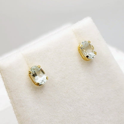 Gold Aquamarine Stud Earrings, 10K Yellow Gold Aquamarine 6x4mm Stud Earrings, March Birthstone, Earrings For Her