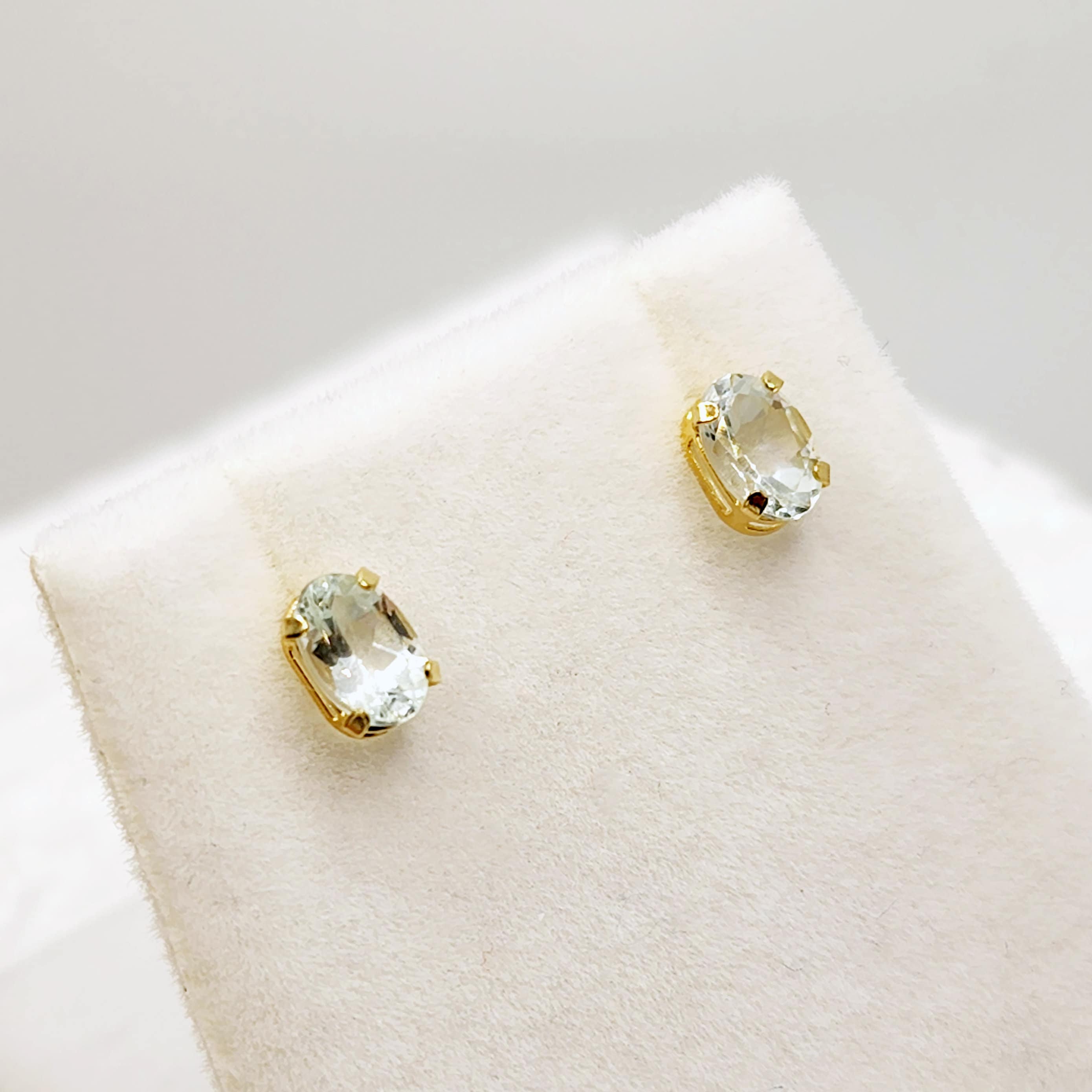 Gold Aquamarine Stud Earrings, 10K Yellow Gold Aquamarine 6x4mm Stud Earrings, March Birthstone, Earrings For Her