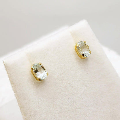 Gold Aquamarine Stud Earrings, 10K Yellow Gold Aquamarine 6x4mm Stud Earrings, March Birthstone, Earrings For Her