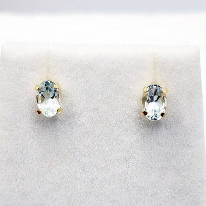 Gold Aquamarine Stud Earrings, 10K Yellow Gold Aquamarine 6x4mm Stud Earrings, March Birthstone, Earrings For Her