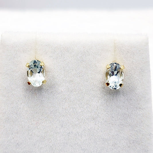 Gold Aquamarine Stud Earrings, 10K Yellow Gold Aquamarine 6x4mm Stud Earrings, March Birthstone, Earrings For Her