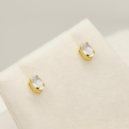 Gold Moonstone Stud Earrings, 10K Yellow Gold Genuine Moonstone 5x3mm Stud Earrings, Gift For Her