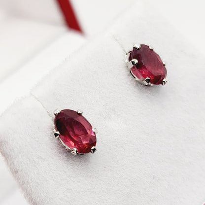 Garnet Earrings | 10K White Gold Genuine Garnet 6x4mm Stud Earrings
