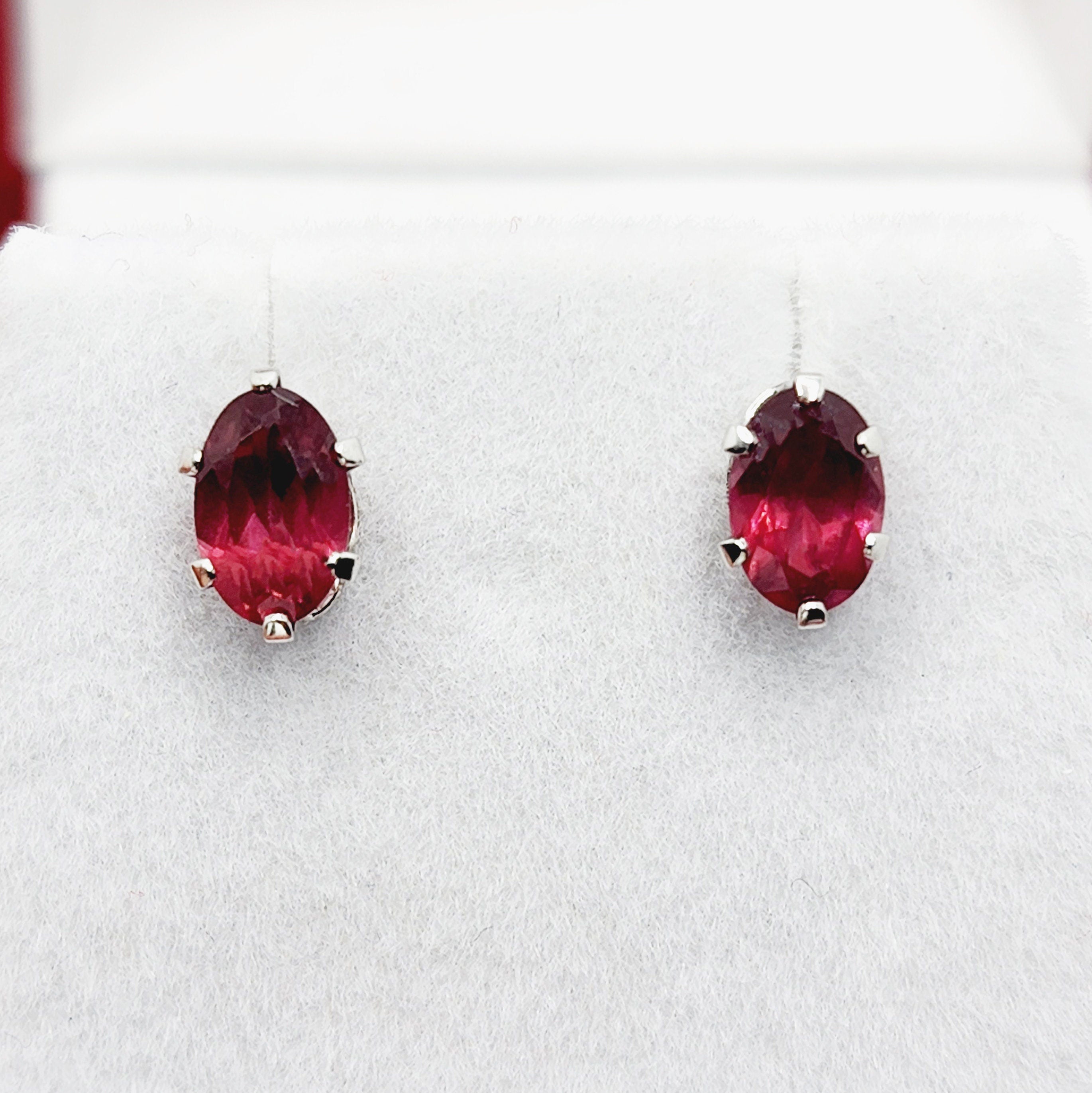 Garnet Earrings | 10K White Gold Genuine Garnet 6x4mm Stud Earrings
