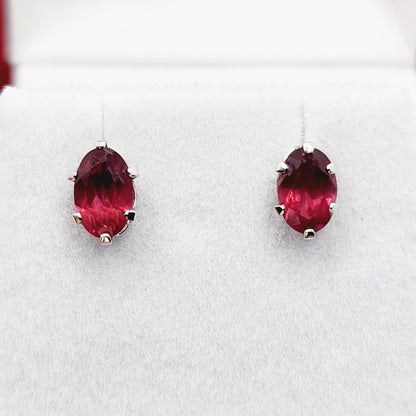 Garnet Earrings | 10K White Gold Genuine Garnet 6x4mm Stud Earrings