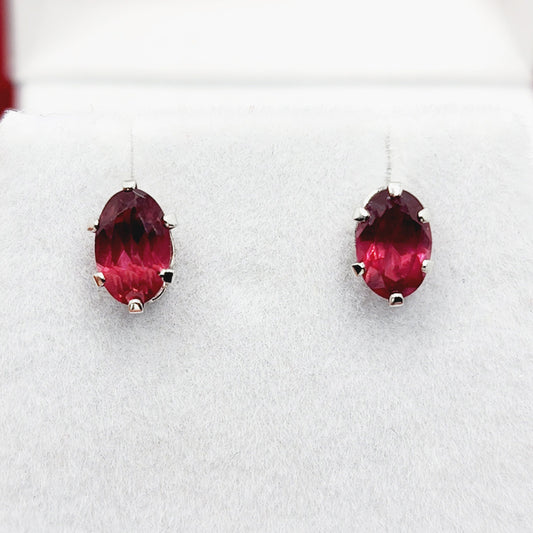 Garnet Earrings | 10K White Gold Genuine Garnet 6x4mm Stud Earrings