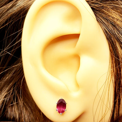 Garnet Earrings | 10K White Gold Genuine Garnet 6x4mm Stud Earrings