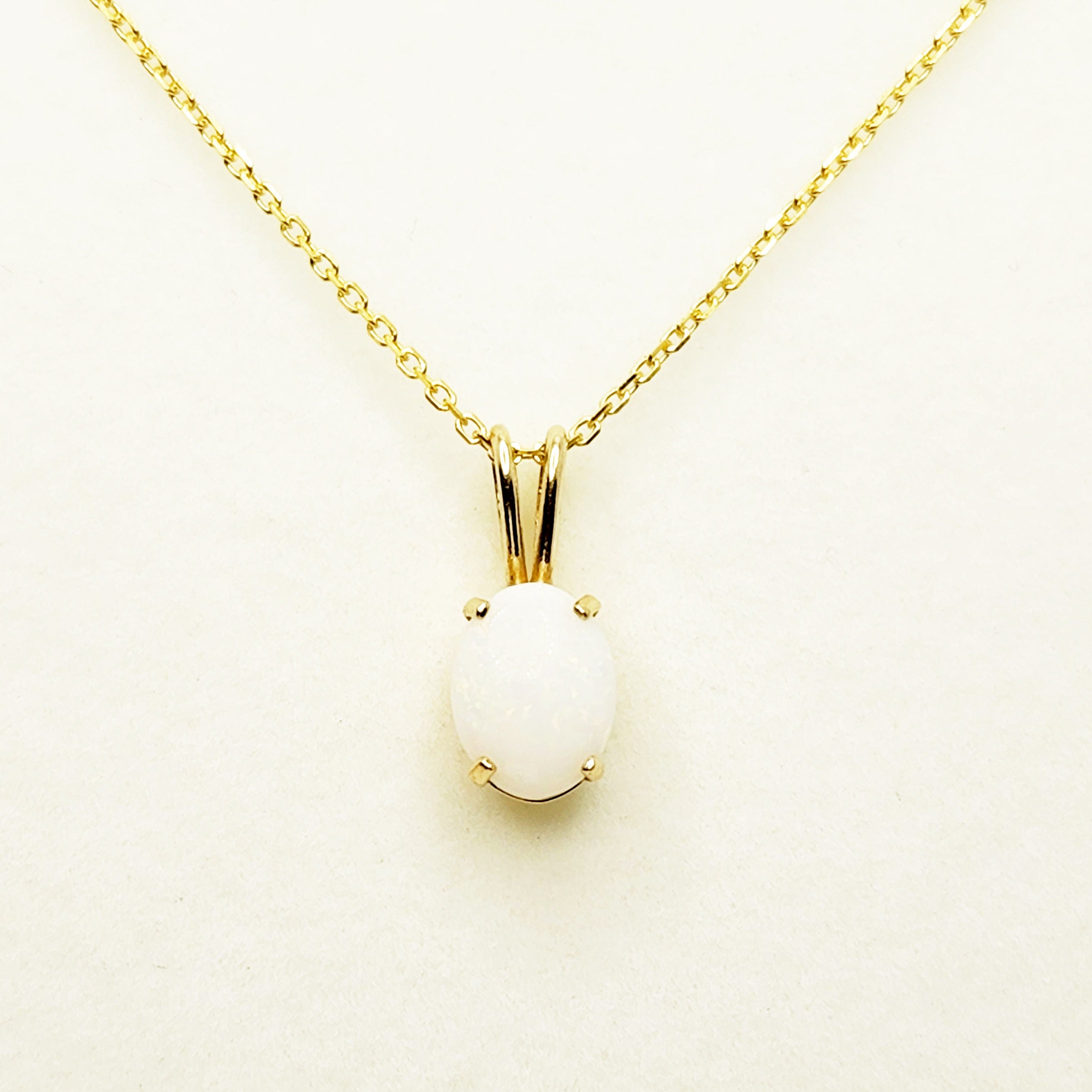 Gold Genuine Opal Pendant Necklace, Handmade 10K Yellow Gold Fire Opal 8x6mm Pendant for Women, Dainty Gold Necklace, October Birthstone