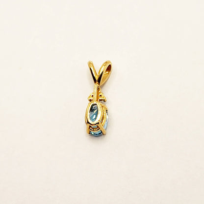 Blue Topaz Pendant | 10K Yellow Gold Blue Topaz 6x4mm With 3 Diamonds Pendant | Gold Blue Topaz Necklace | December Birthstone Necklace