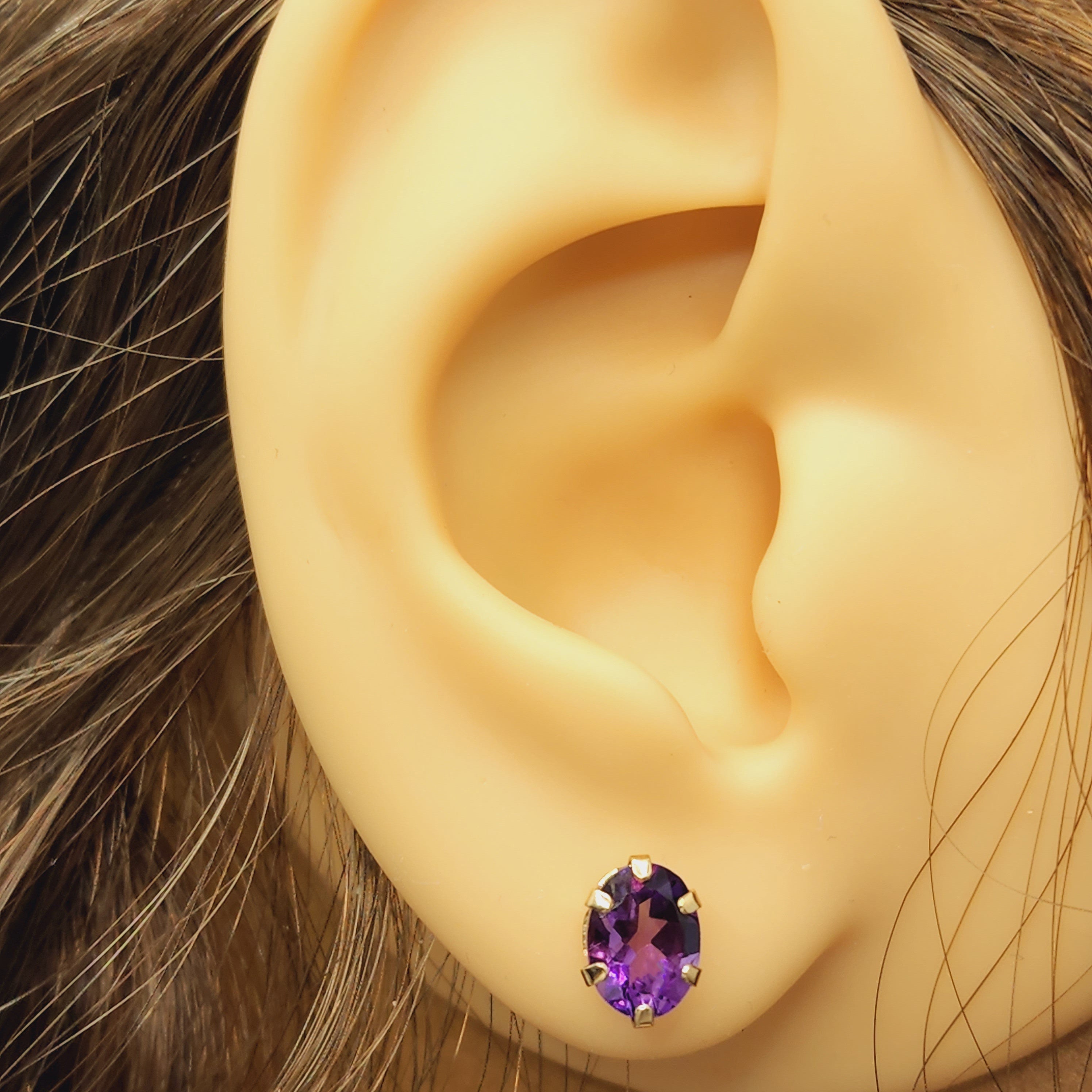 Gold Amethyst Stud Earrings | 10K Yellow Gold Genuine Amethyst 7x5mm Stud Earrings, February Birthstone, Purple Gemstone Jewelry