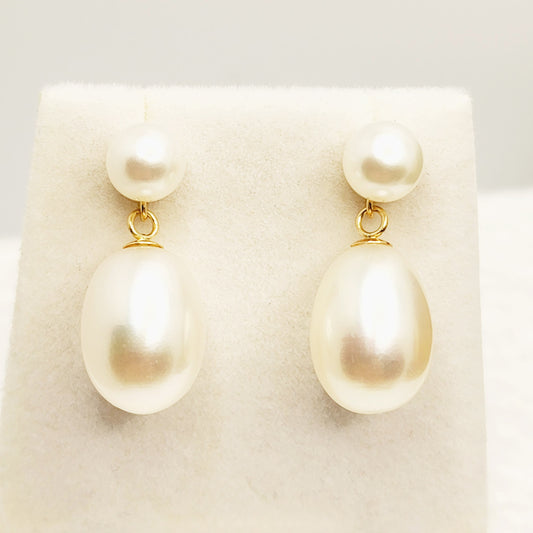 Gold Freshwater Pearl Drop Stud Earrings, 14K Yellow Gold Genuine Pearl Earrings, June Birthstone, Handmade Earrings, Earrings  For Wedding