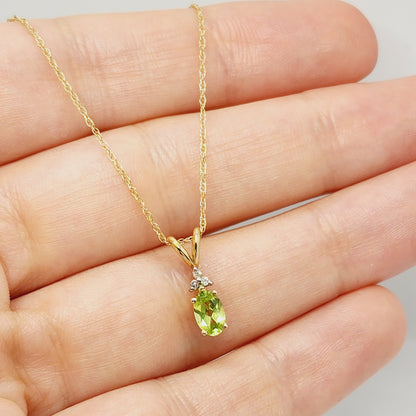 Peridot Pendant | 10K Yellow Gold Peridot 6x4mm Pendant | Gold Peridot Necklace | August Birthstone Necklace | Gift for her