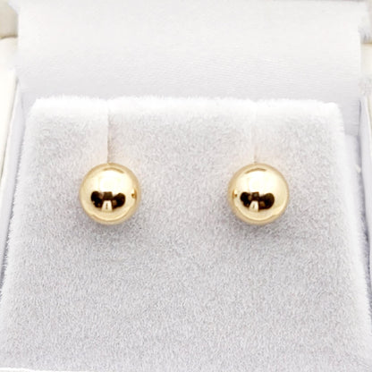 Gold Ball Stud Earrings , 14K Yellow Gold Ball 6mm Stud Earrings, Earrings For Women, Dainty Gold Push Back Studs Woman