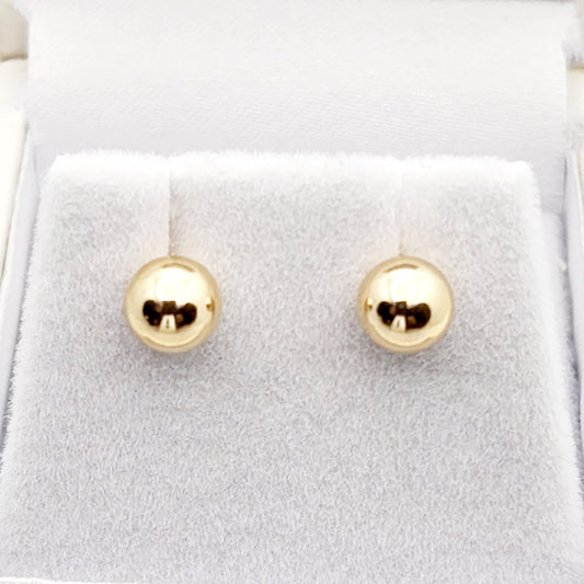 Gold Ball Stud Earrings , 14K Yellow Gold Ball 6mm Stud Earrings, Earrings For Women, Dainty Gold Push Back Studs Woman