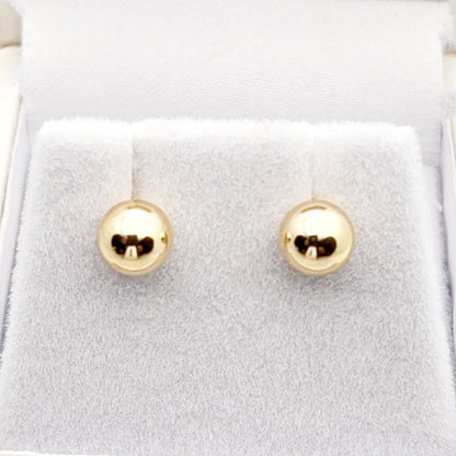 Gold Ball Stud Earrings , 10K White and Yellow Gold Ball 6mm Stud Earrings, Earrings For Women, Dainty Gold Push Back Studs Woman