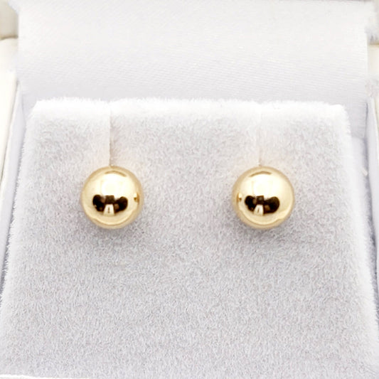 14K Yellow Gold Ball Stud Earrings, 6mm Dainty Gold Studs
