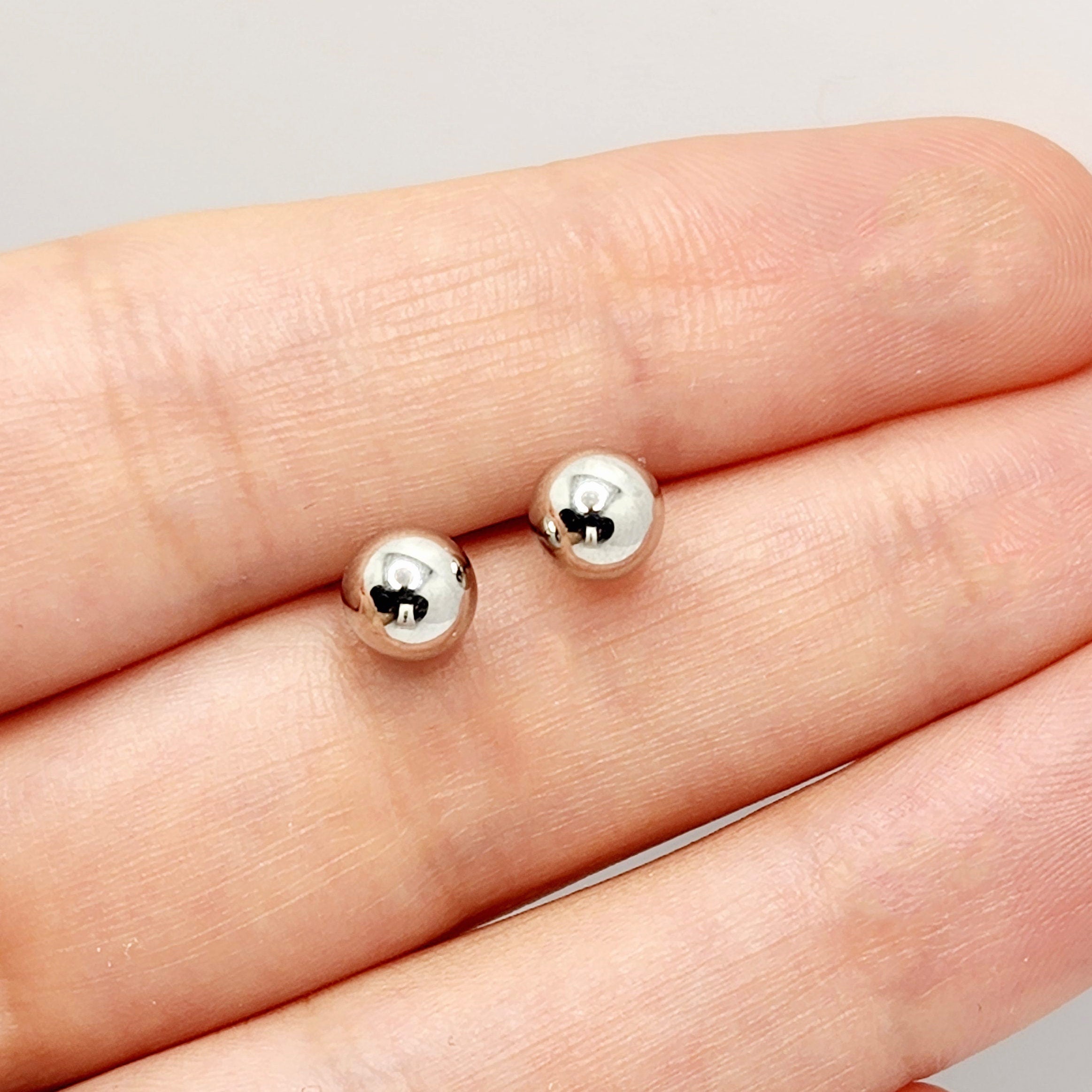 Gold Ball Stud Earrings , 10K White and Yellow Gold Ball 6mm Stud Earrings, Earrings For Women, Dainty Gold Push Back Studs Woman