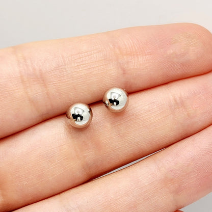 Gold Ball Stud Earrings , 10K White and Yellow Gold Ball 6mm Stud Earrings, Earrings For Women, Dainty Gold Push Back Studs Woman